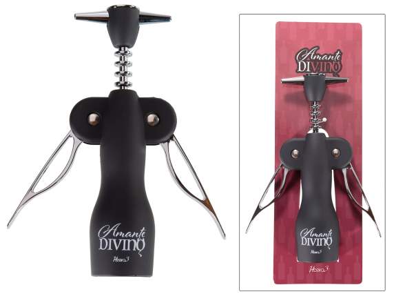 Cavatappi vino in acciaio inox in blister con scritte