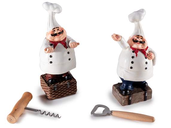 Cuoco resina con cavatappi apribottiglie con manico legno