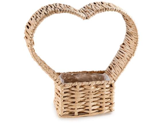 Cestino portafiori in carta intrecciata a forma di cuore