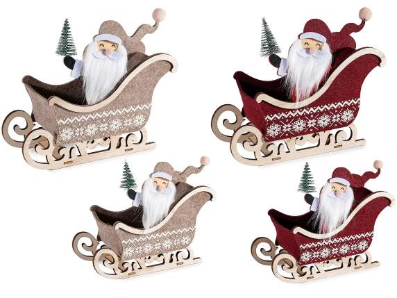 Set 2 cestini a slitta in panno e legno con Babbo Natale