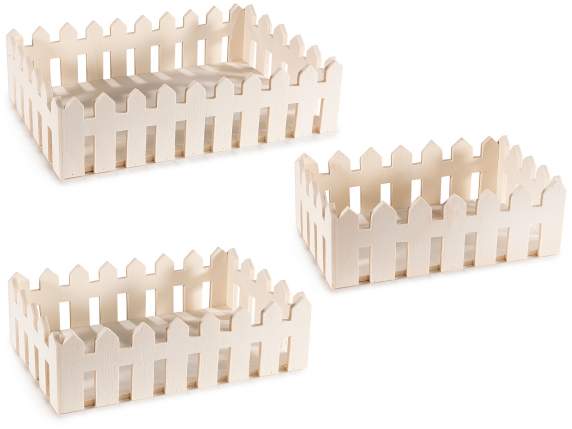 Set 3 cestini - cassette in legno naturale a staccionata