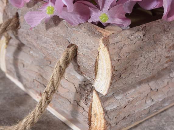 Vaso - Cestino legno con manici corda e rivestimento interno