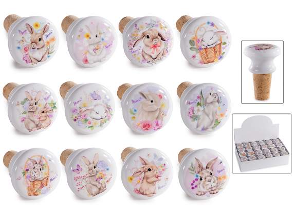 Tappo in sughero e ceramica con stampe coniglietti