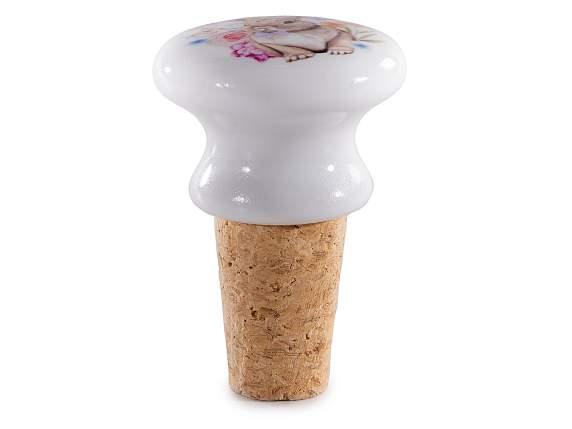 Tappo in sughero e ceramica con stampe coniglietti