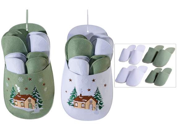 Set 4 paia ciabatte feltro in ciabattona Natale da appendere