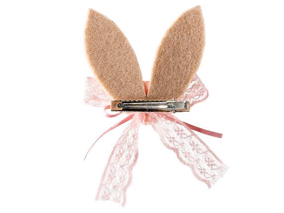 Set 2 orecchie da coniglio in stoffa con clip in metallo