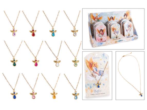Collana metallo con angioletto e pietra sintetica colorata