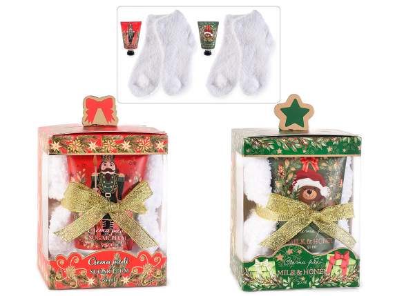 Conf.regalo natalizia con crema piedi profumata e calzini