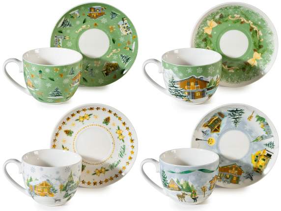 Tazza da tè natalizia in porcellana 250 ml con piattino