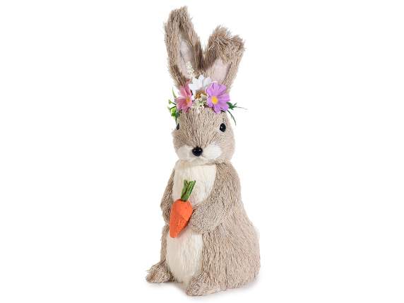 Coniglietto in fibra naturale c-carota e coroncina di fiori