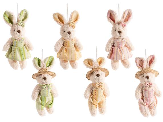Coniglietto in morbido peluche con salopette da appendere