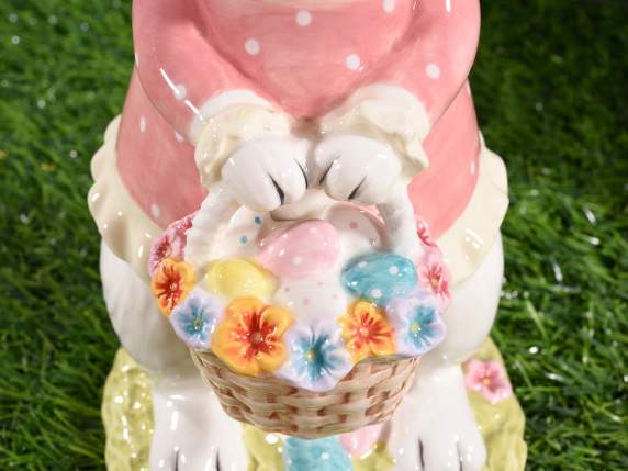 Coniglietto-a in ceramica colorata con fiori e uova