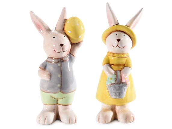 Coniglietto in ceramica lucida colorata da appoggiare