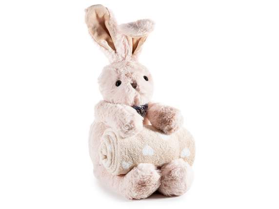Coniglietto in peluche con papillon e morbida copertina