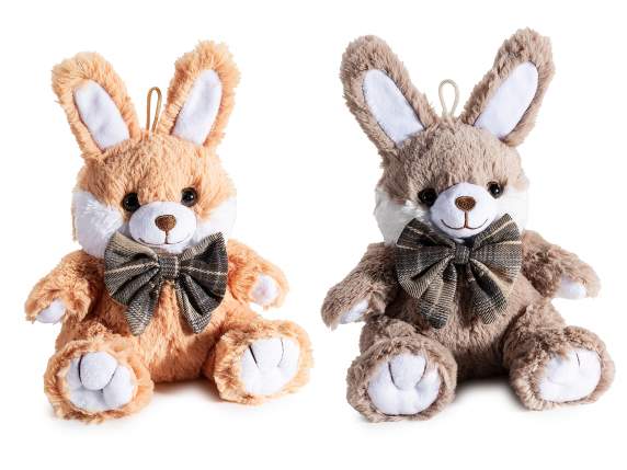 Coniglietto di peluche con fiocco in stoffa e cordino