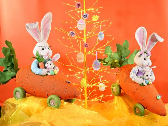 Coniglio grande in finto pelo con baby in macchina a carota