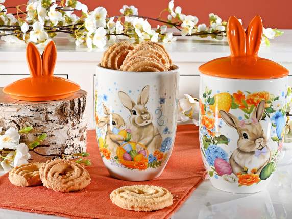 Barattolo alimentare in ceramica con coperchio a orecchie
