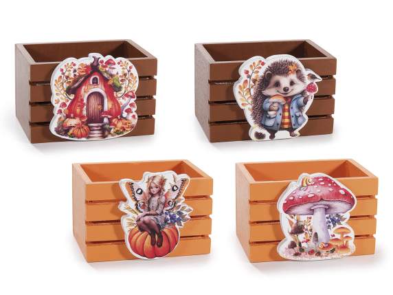 Cestino in legno a staccionata con decori in rilievo