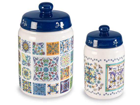 Set 2 barattoli alimentari in ceramica decori Maiolica