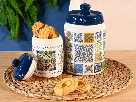 Set 2 barattoli alimentari in ceramica decori maiolica