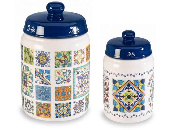 Set 2 barattoli alimentari in ceramica decori Maiolica