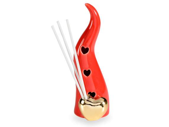 Cornetto portafortuna porcellana LED e stick per profumare