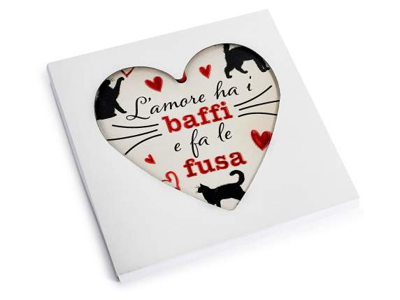 Cuore ceramica decori in rilievo cani - gatti da appendere