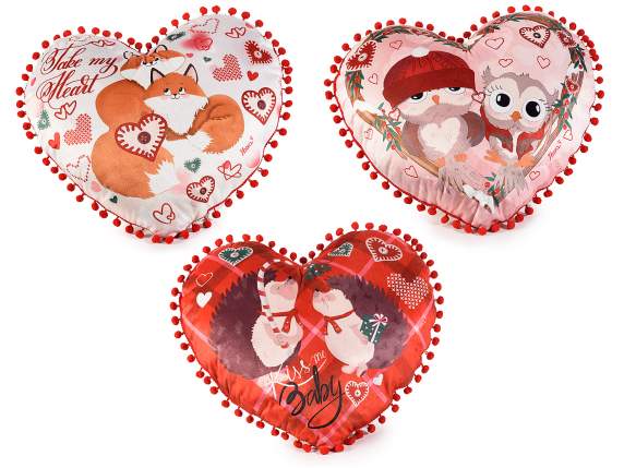 Cuscino cuore animaletti imbottito sfoderabile con luci led