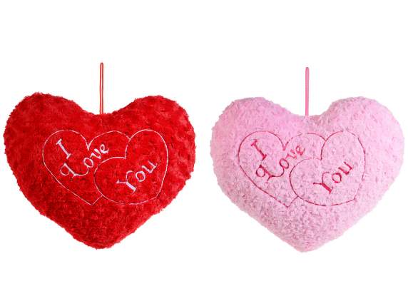 Cuscino a cuore in peluche imbottito e ricamato