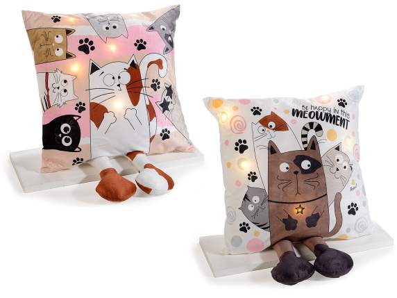 Cuscino sfoderabile con gatti gambelunghe eluci led