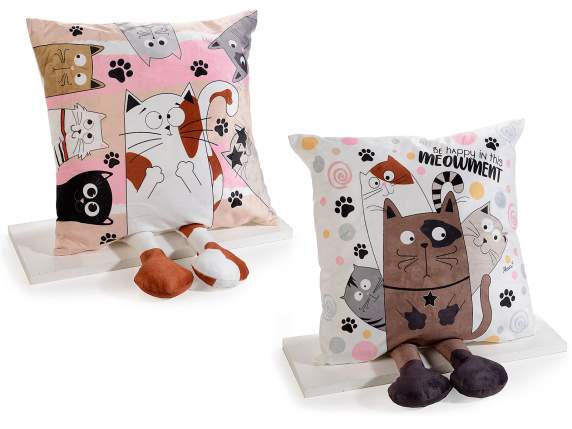 Cuscino sfoderabile con gatti gambelunghe eluci led