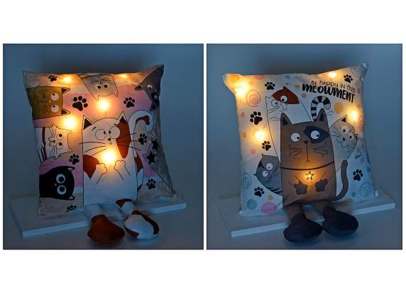 Cuscino sfoderabile Funny Cats gambelunghe con luci led