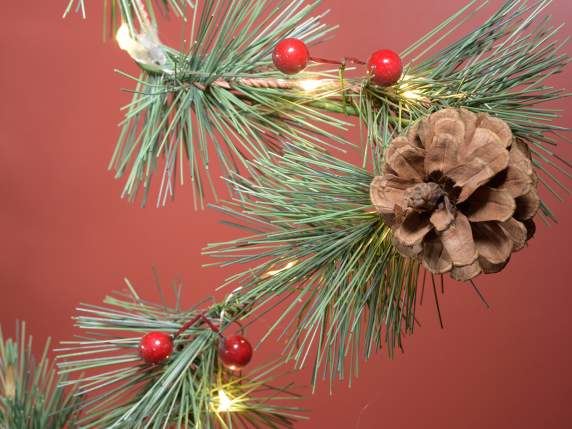 Decoro Natale metallo su base legno c-pino, pigne e luci LED