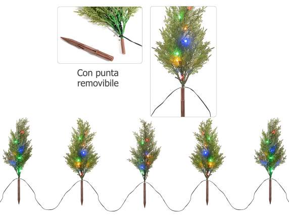 Decorazione 5 alberelli c-luci led colorate da interrare