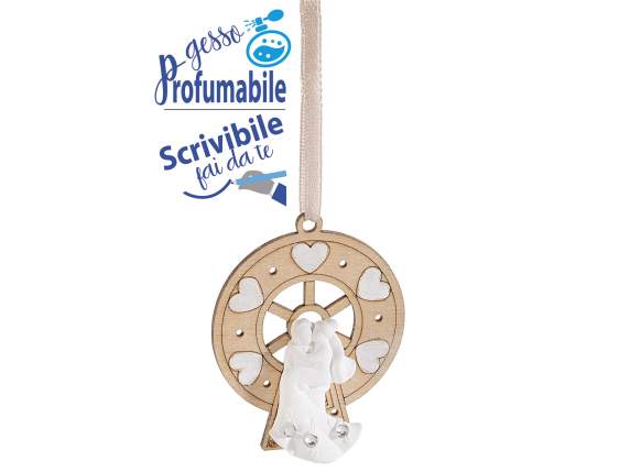Decorazione in legno con  decoro sposi in gesso e strass