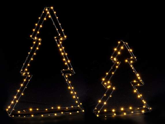 Set 2 alberi di Natale in metallo con luci LED da appoggiare
