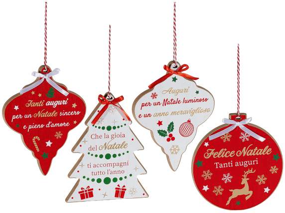 Decorazione legno da appendere con frasi di Natale e fiocco