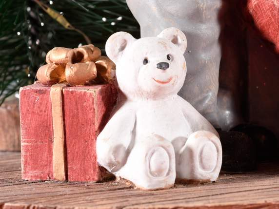 Albero di Natale con Babbo e bambino in resina e luci LED