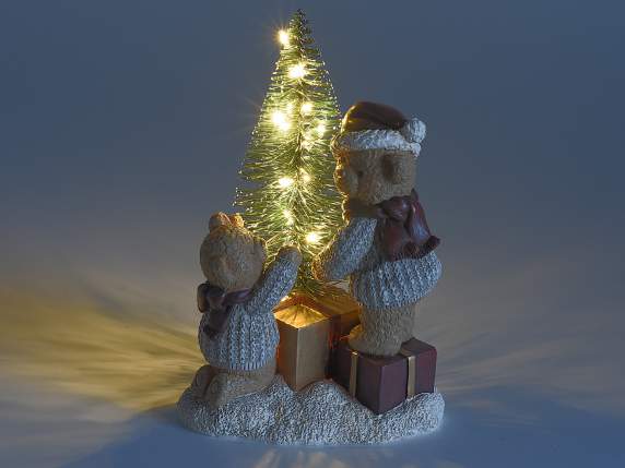 Albero di Natale c-luci LED c-orsetti e pacchetti in resina