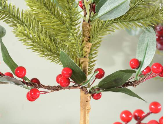 Albero artificiale c-rami di pino e bacche su base in legno