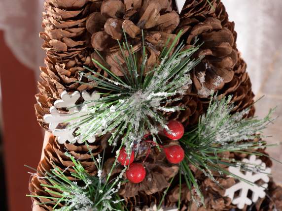 Albero di Natale legno c-pigne, pino e bacche da appoggiare