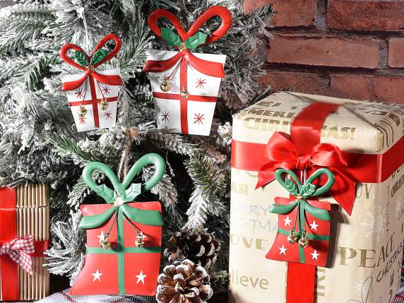 Set 2 pacchetti regalo metallo con campanelle da appendere