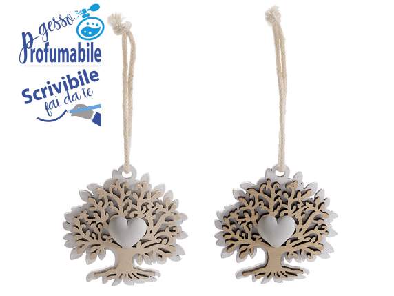 Albero della Vita in legno con cuore in gesso da appendere