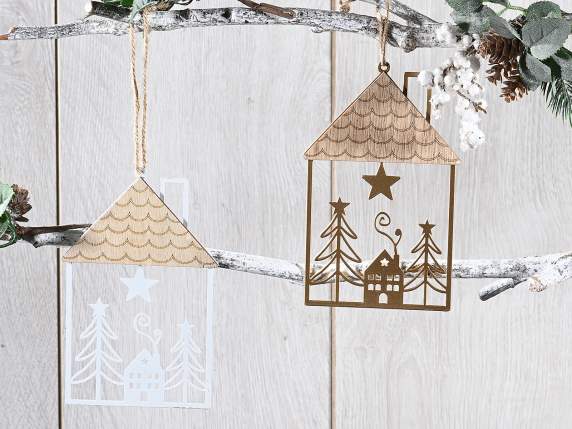 Decorazione a casetta in metallo e legno da appendere