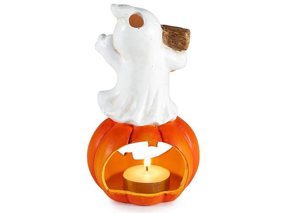 Fantasmino su zucca in terracotta portacandela tealight