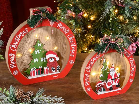 Set 2 decorazioni natalizie in legno c-luci da appoggiare