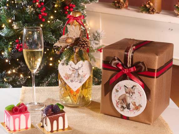 Decorazione in legno da appendere con animaletti del bosco