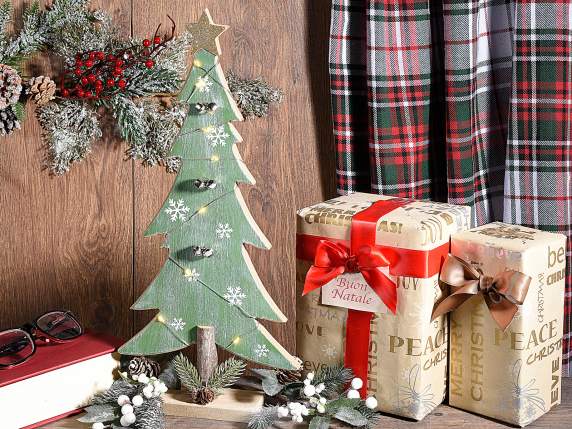 Albero legno colorato con campanelle, stella e luci LED