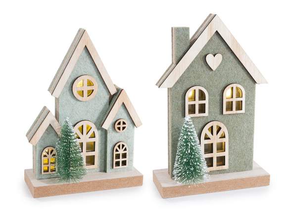 Wooden and cloth house with tree and LED lights to place