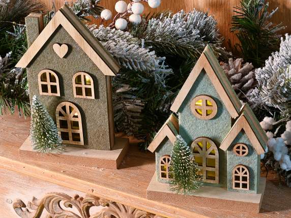 Wooden and cloth house with tree and LED lights to place